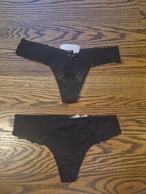 Two Victoria's Secret Black Lace Thongs - Intimates